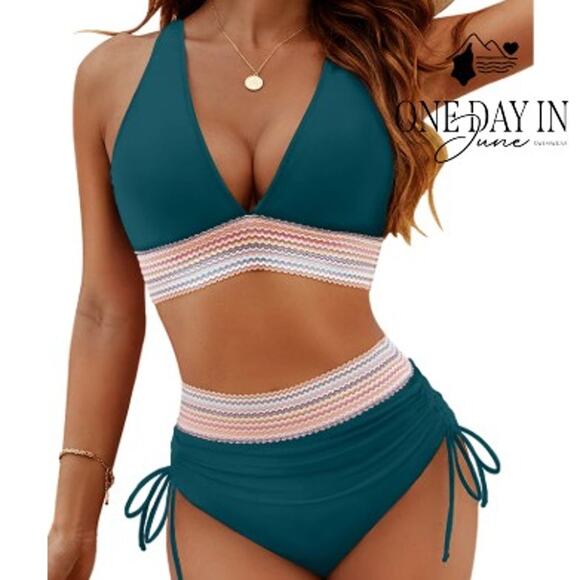 Blooming Jelly Other - Blooming Jelly High Waist Drawstring Bikini Swimsuit Size L